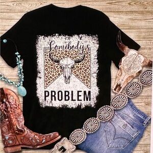 Black Graphic Tee Somebody’s Problem Leopard Skull Design XS-3X